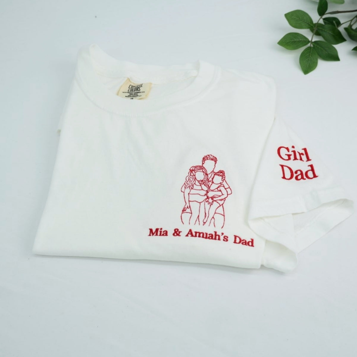 Dad Custom Outline T-Shirt - Father Child Embroidered Shirt - Perfect Father's Day Gift