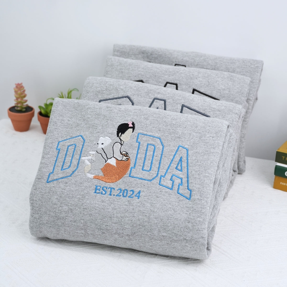 Dad Custom Portrait Hoodies - Father Family Embroidered Sweatshirts - Personalized Father's Day Gift