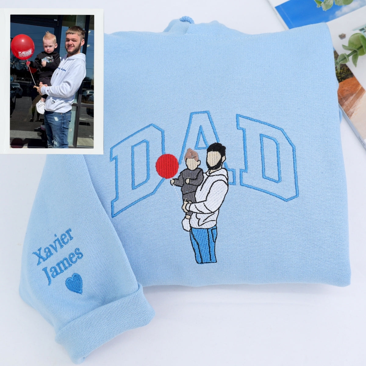 Dad Custom Portrait Hoodies - Personalized Father Name Embroidered Sweatshirts - Father's Day Gift