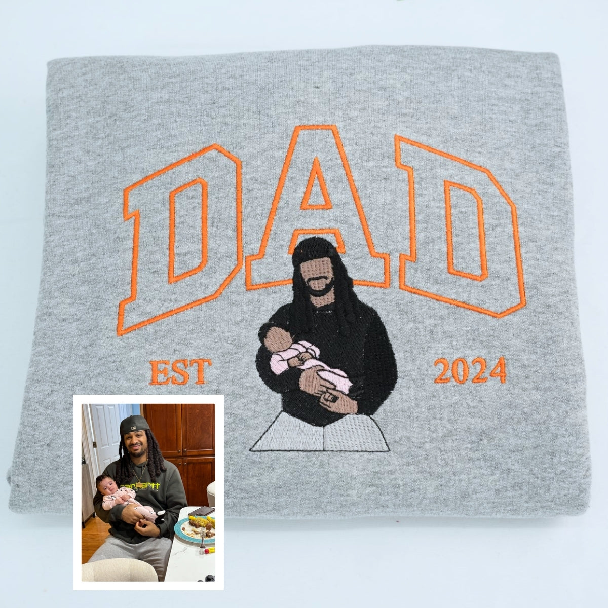 Dad Custom Portrait Hoodies - Personalized Father Name Embroidered Sweatshirts - Father's Day Gift