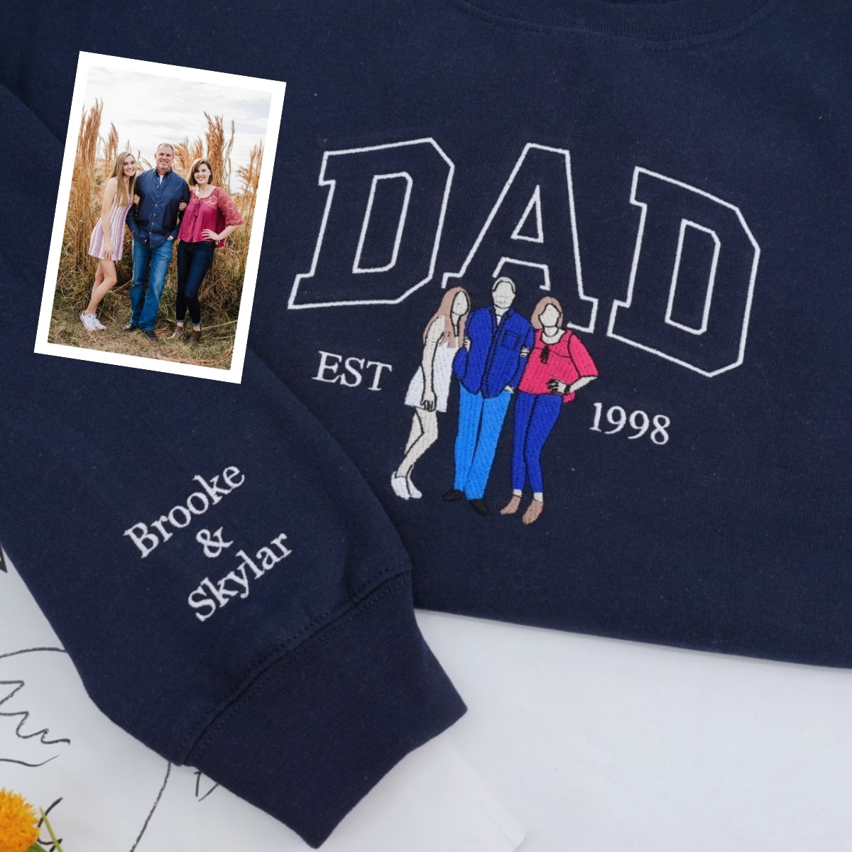 Dad Custom Portrait Hoodies - Personalized Father Name Embroidered Sweatshirts - Father's Day Gift