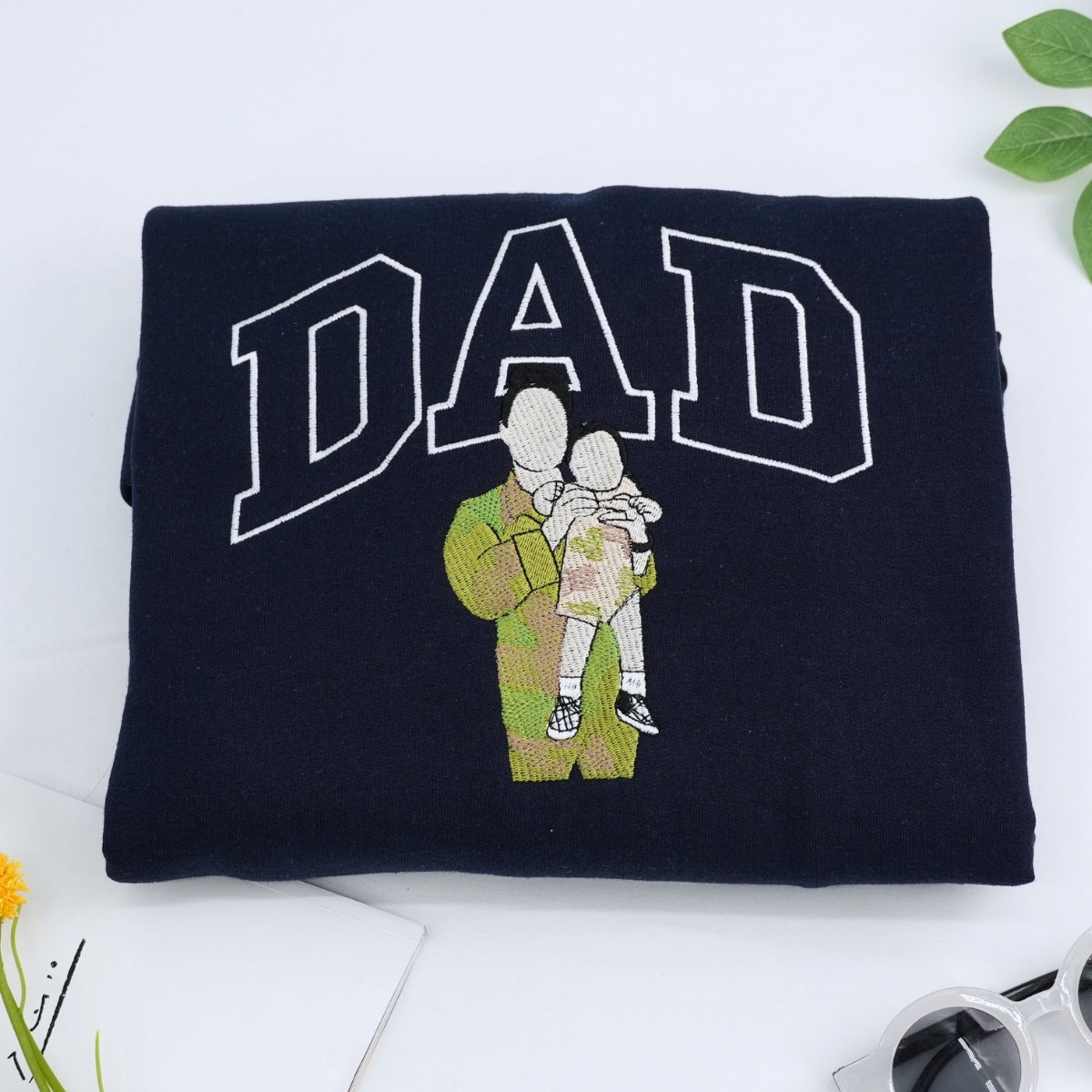 Dad Custom Portrait Hoodies - Personalized Father Name Embroidered Sweatshirts - Father's Day Gift