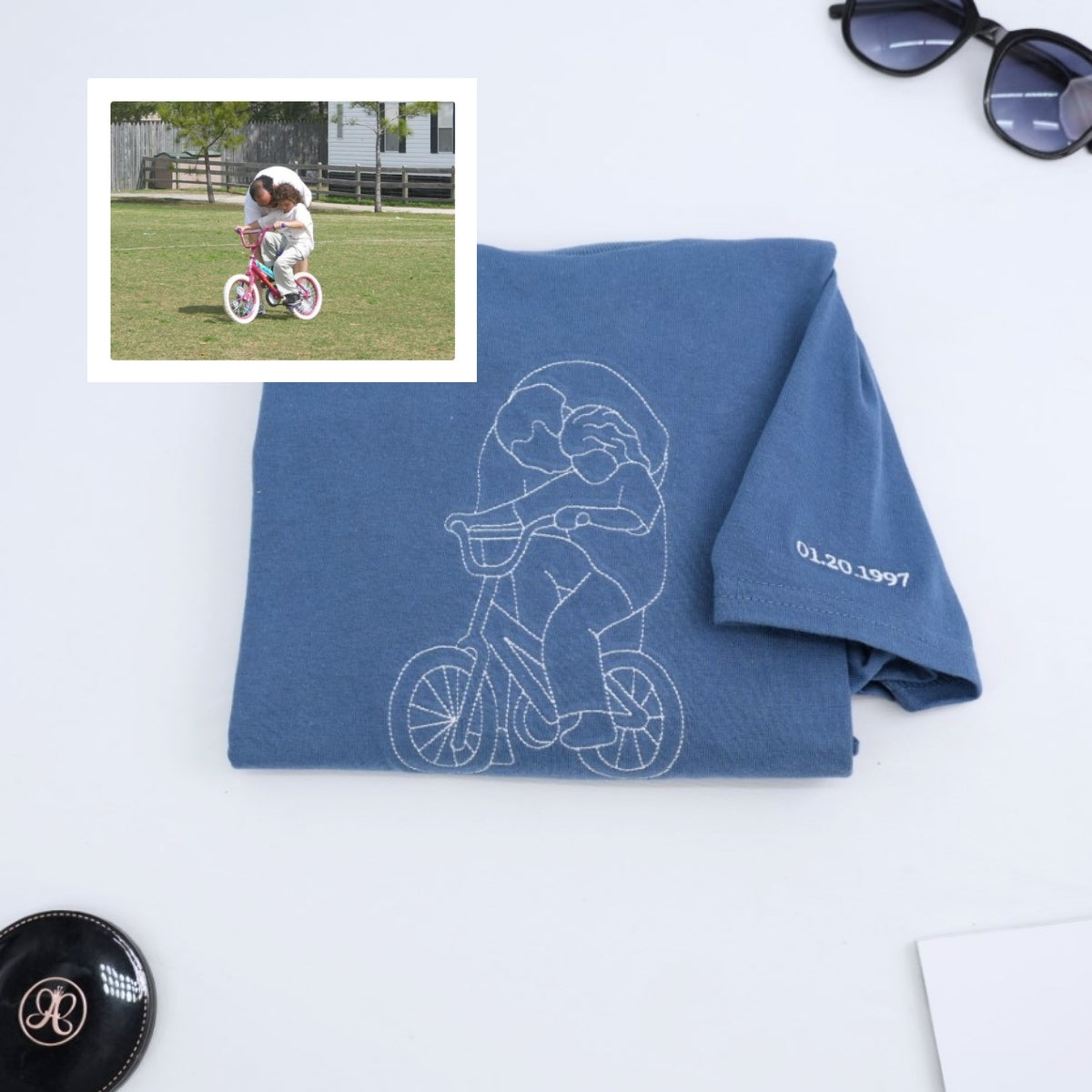 Dad Custom T-Shirts - Father Child Cycling Embroidered Shirt - Perfect Father's Day Gift