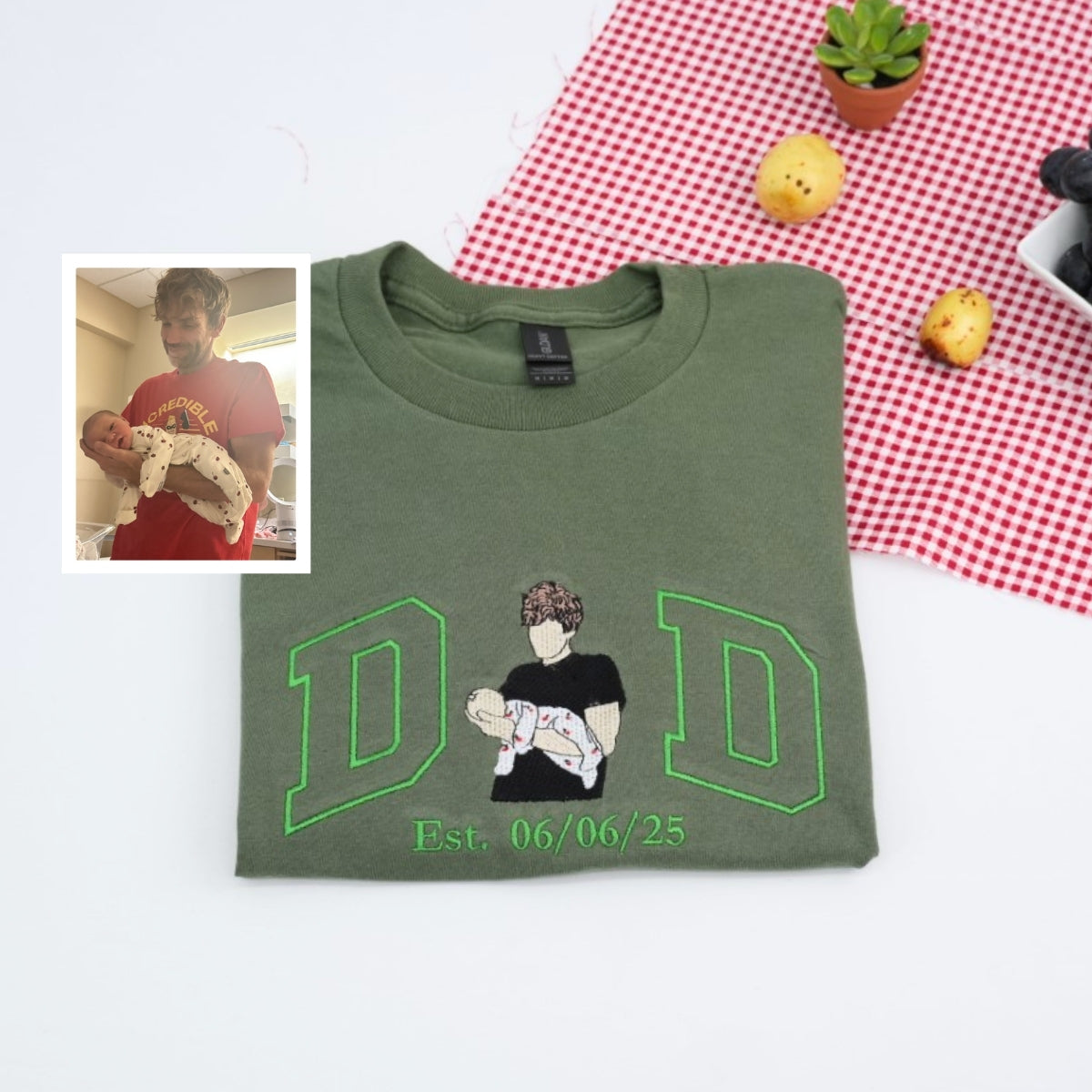 New Dad Custom T-Shirts - Varsity Style Father Embroidered Apparel - Perfect New Baby Gift