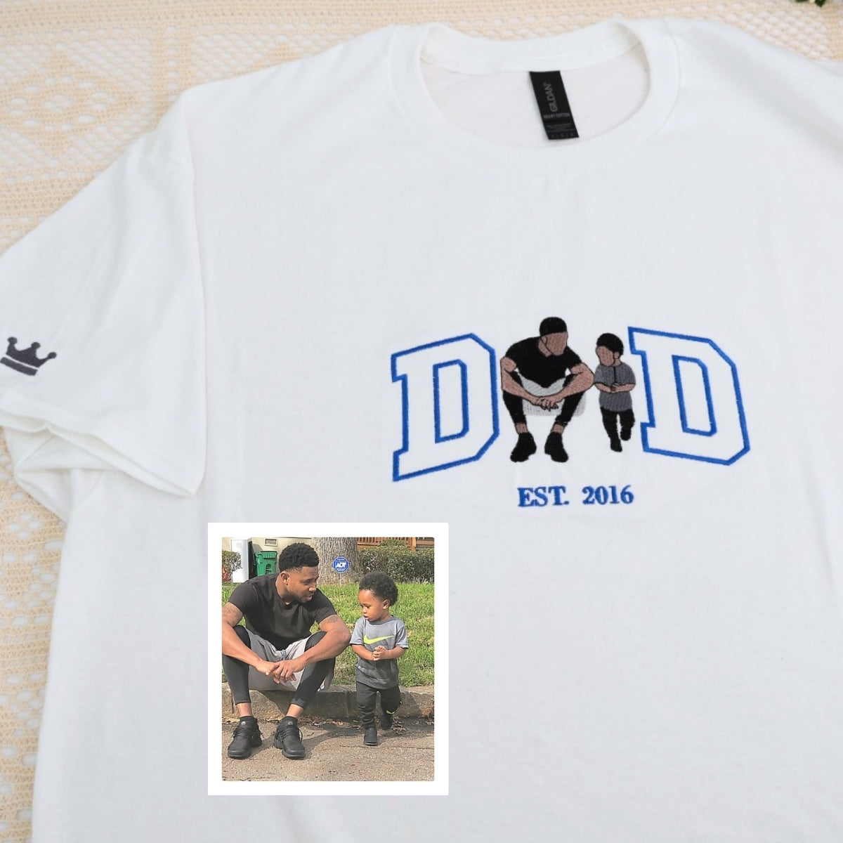 New Dad Custom T-Shirts - Varsity Style Father Embroidered Apparel - Perfect New Baby Gift