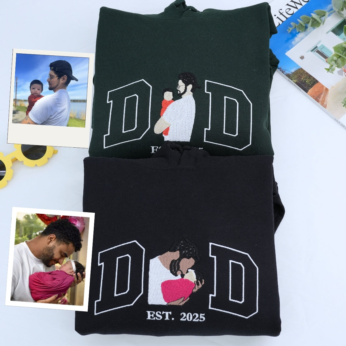 Dad Daughter Custom Hoodies - Father Embroidered Sweatshirts New Dad - Perfect Father's Day Gift