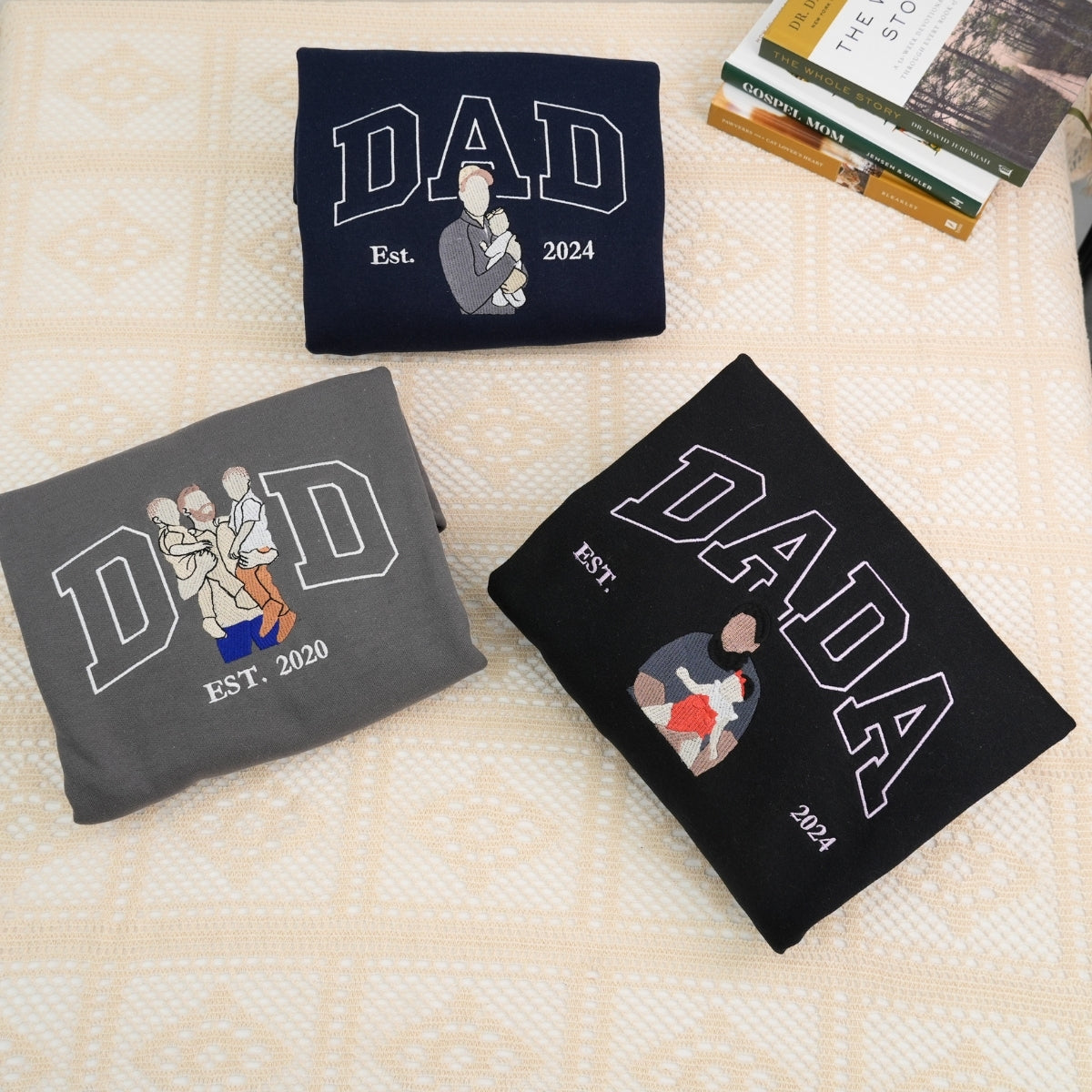 Dad Daughter Custom Hoodies - Father Embroidered Sweatshirts New Dad - Perfect Father's Day Gift