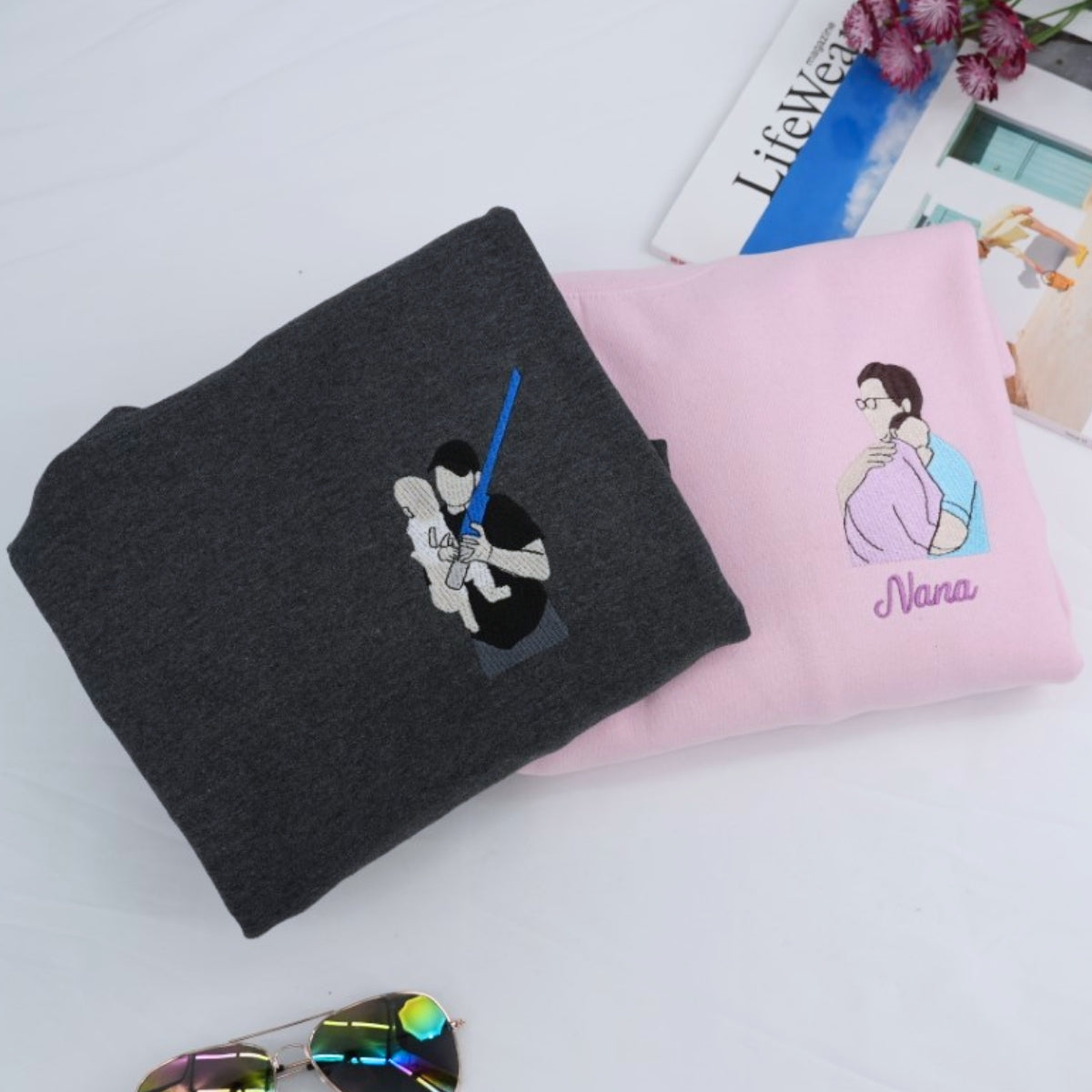 Individuell bestickte Engel- und Dämonenkatze-Kapuzenpullover für Paare