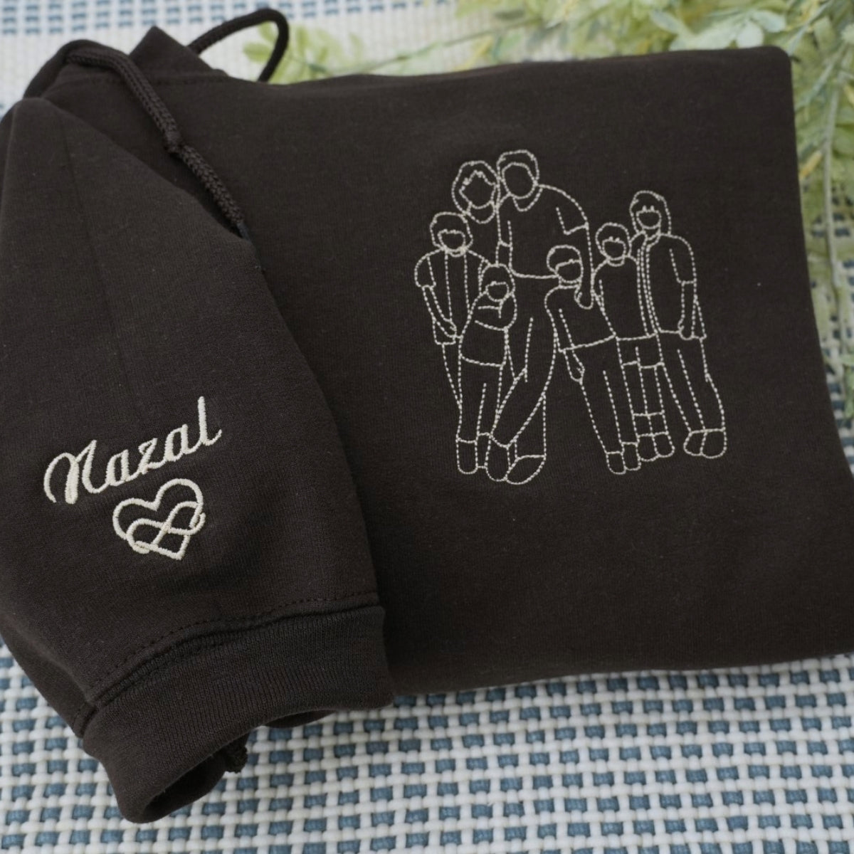 Dad Line Art Custom Hoodies - Father Child Embroidered Sweatshirts from Photo - Perfect Father's Day Gift