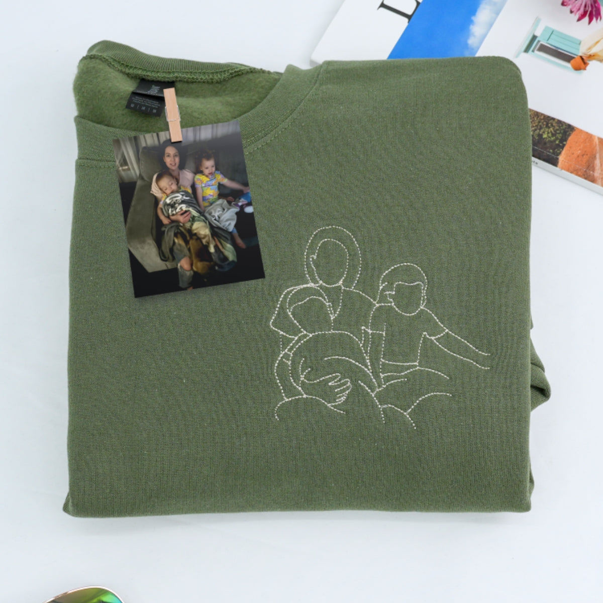 Dad Line Art Custom Hoodies - Father Child Embroidered Sweatshirts from Photo - Perfect Father's Day Gift
