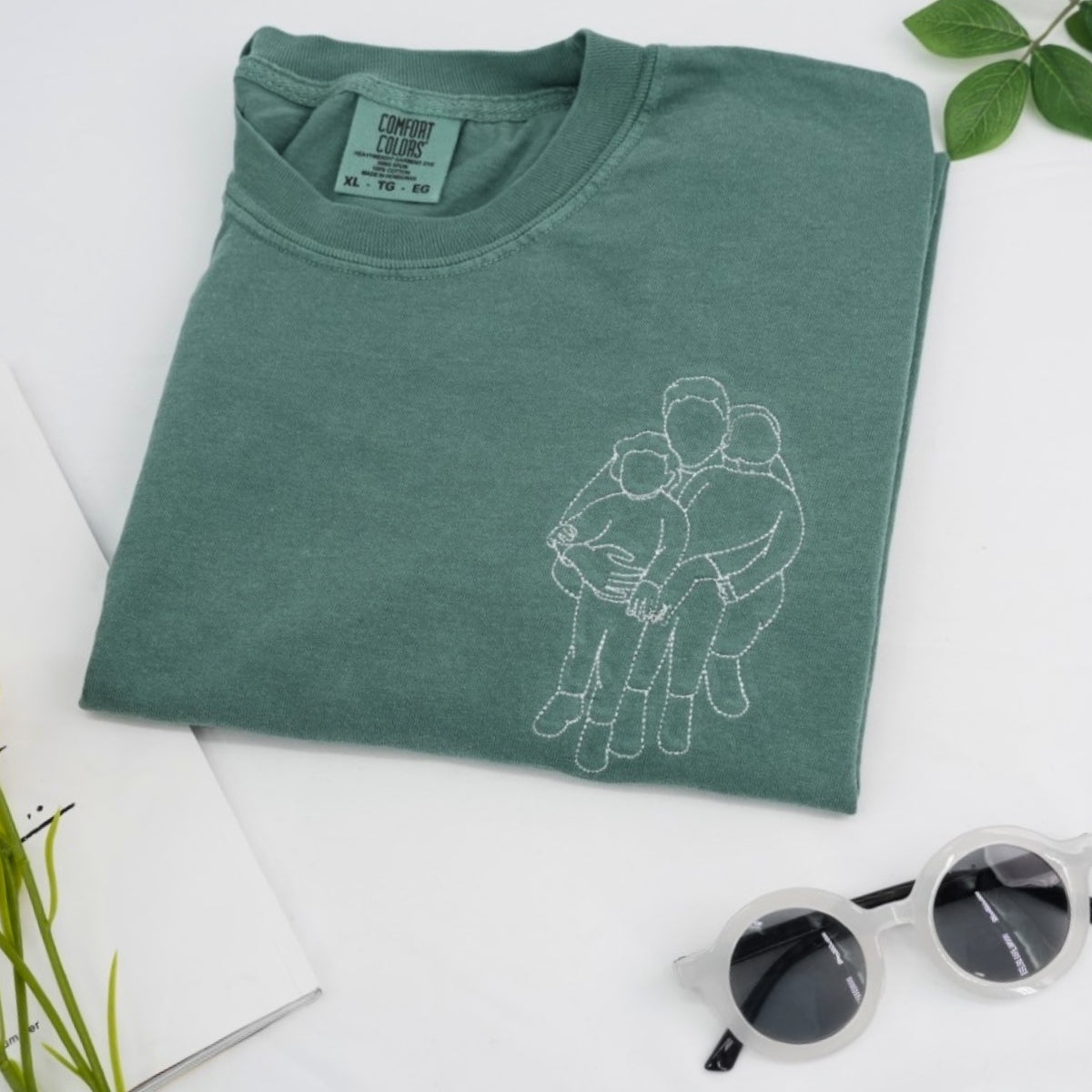 Dad Two Kids Custom T-Shirt - Father Children Outline Embroidered Shirt - Perfect Dad Gift