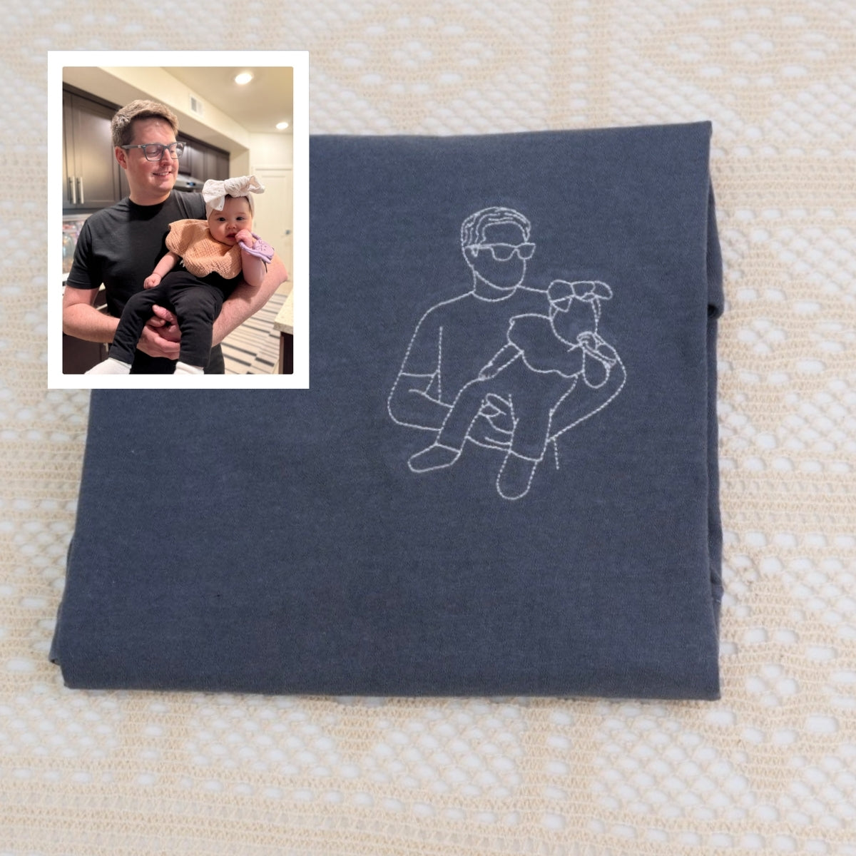 Dad Two Kids Custom T-Shirt - Father Children Outline Embroidered Shirt - Perfect Dad Gift