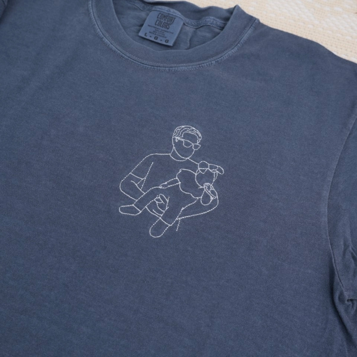 Dad Two Kids Custom T-Shirt - Father Children Outline Embroidered Shirt - Perfect Dad Gift