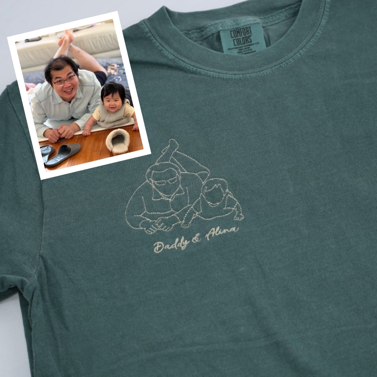 Dad Two Kids Custom T-Shirt - Father Children Outline Embroidered Shirt - Perfect Dad Gift
