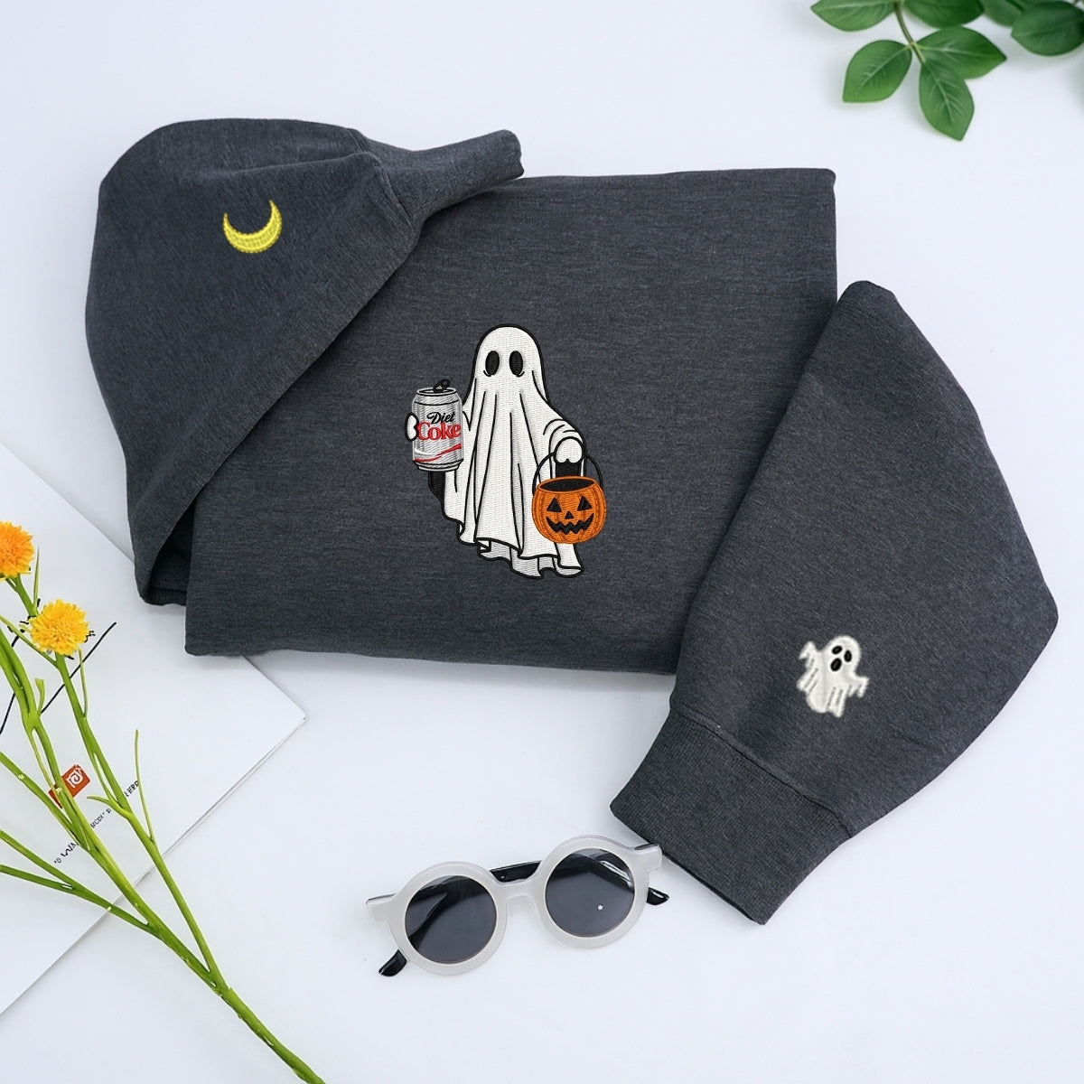 Individuell bestickte Engel- und Dämonenkatze-Kapuzenpullover für Paare