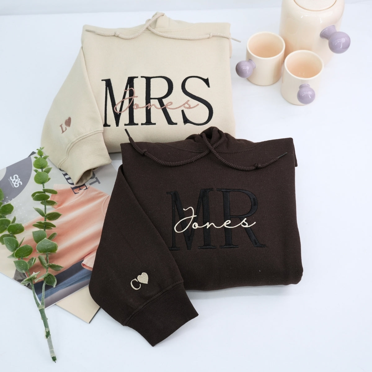 Embroidered Mr & Mrs Hoodies or Sweatshirts