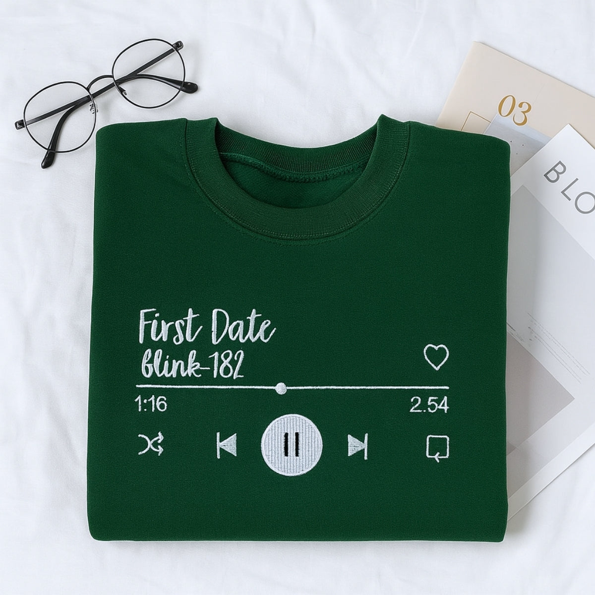 First Date Song Hoodies - Custom Couple Music Player Embroidered Sweatshirts - Anniversary Gift