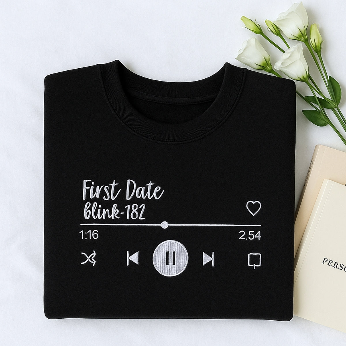 First Date Song Hoodies - Custom Couple Music Player Embroidered Sweatshirts - Anniversary Gift