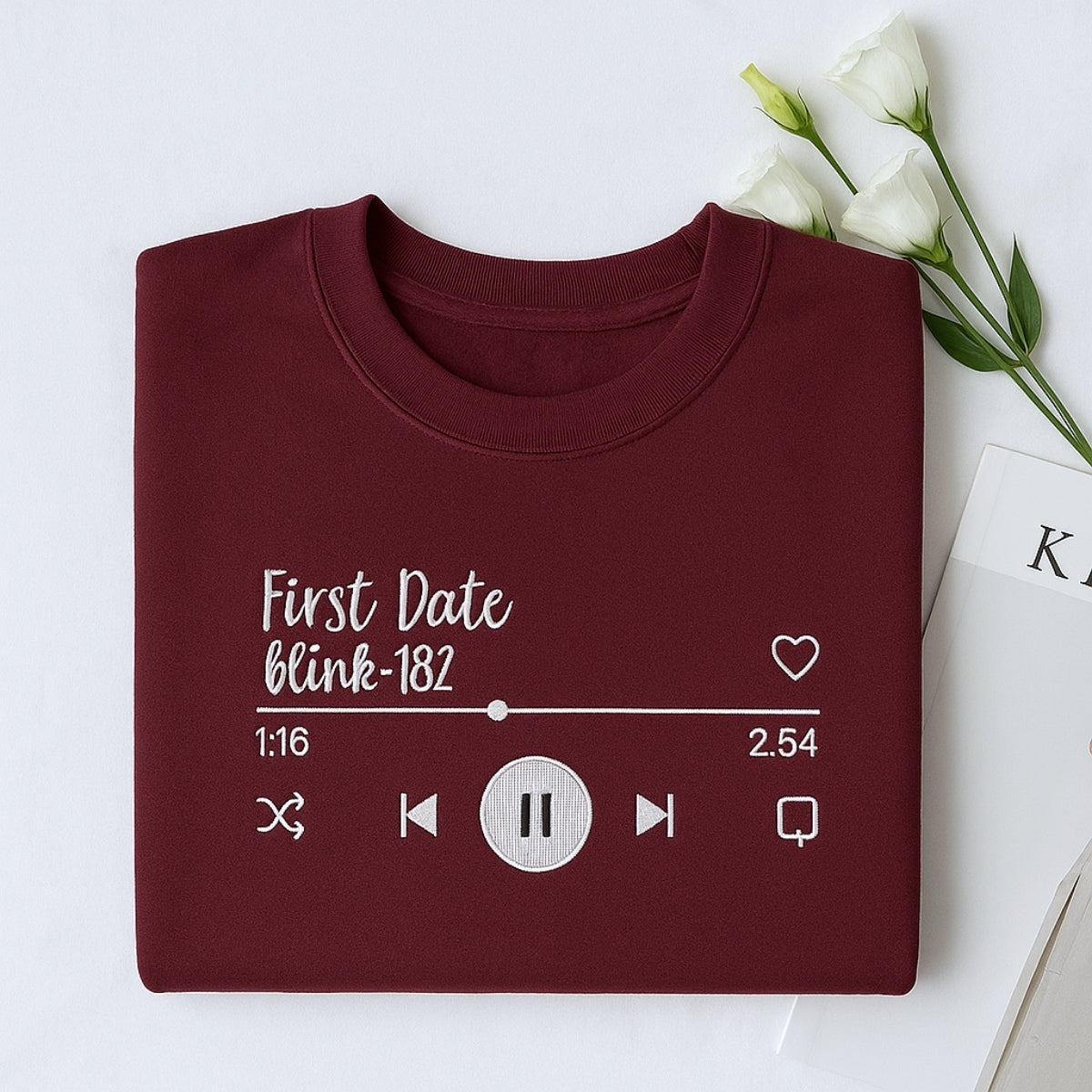 First Date Song Hoodies - Custom Couple Music Player Embroidered Sweatshirts - Anniversary Gift
