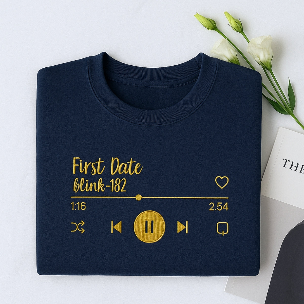 First Date Song Hoodies - Custom Couple Music Player Embroidered Sweatshirts - Anniversary Gift