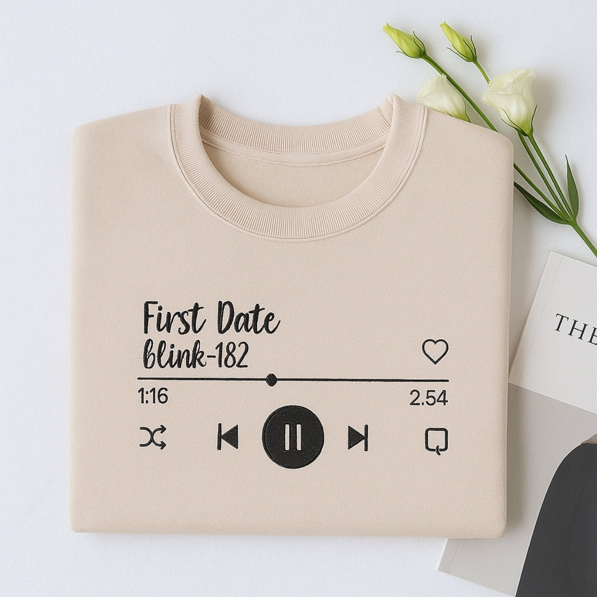 First Date Song Hoodies - Custom Couple Music Player Embroidered Sweatshirts - Anniversary Gift