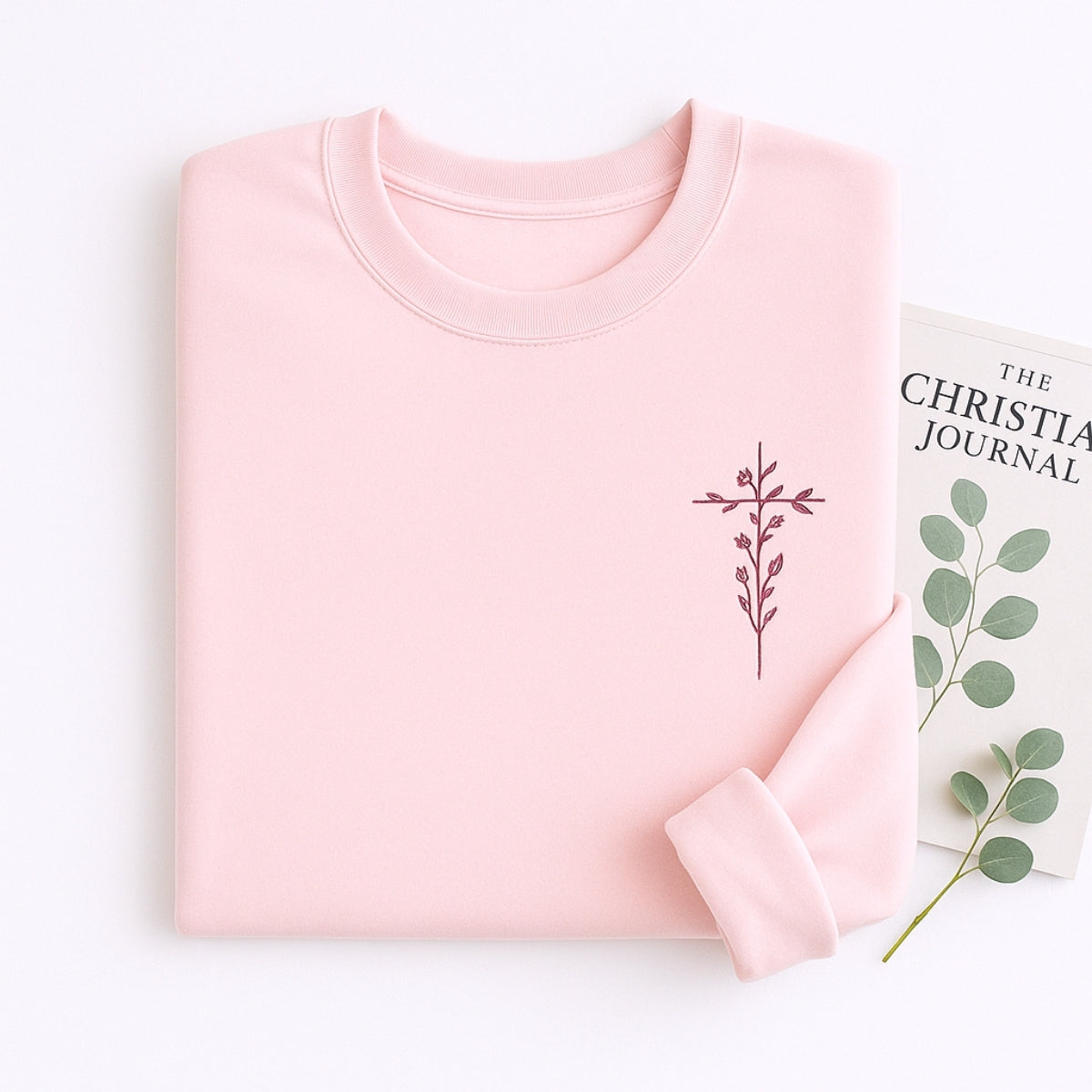 Floral Cross Sweatshirts - Christian Botanical Embroidered Apparel - Subtle Faith Expression Gift