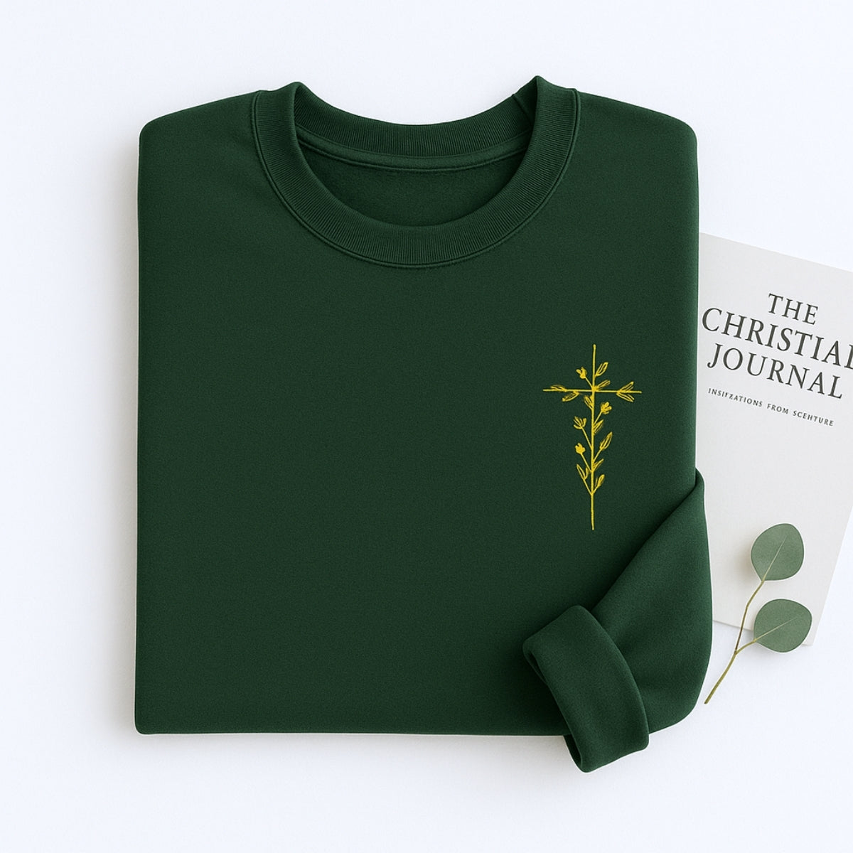 Floral Cross Sweatshirts - Christian Botanical Embroidered Apparel - Subtle Faith Expression Gift