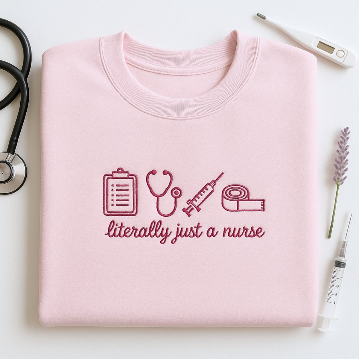 Funny Nurse Hoodies - Literally Just A Nurse Embroidered Sweatshirts - RN Humor Gift