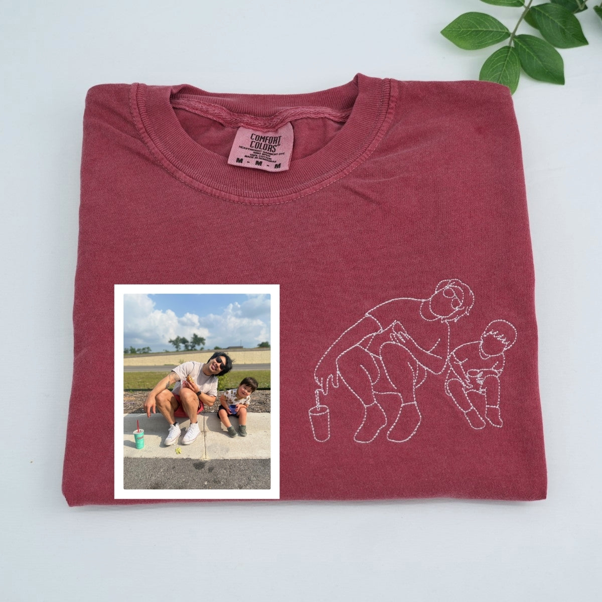 Dad Two Kids Custom T-Shirt - Father Children Outline Embroidered Shirt - Perfect Dad Gift