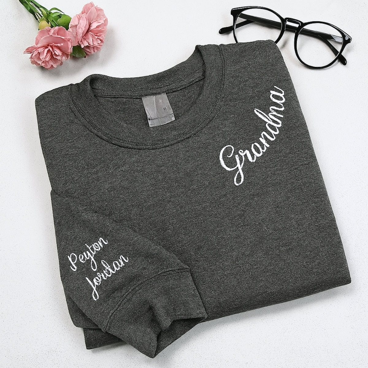 Grandma Crew Neck Sweatshirts - Personalized Grandchildren Names Embroidered - Perfect Mother's Day Gift