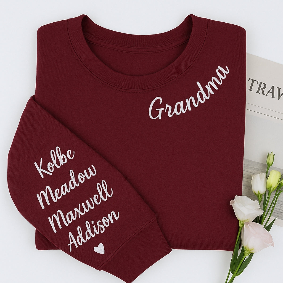 Grandma Crew Neck Sweatshirts - Personalized Grandchildren Names Embroidered - Perfect Mother's Day Gift