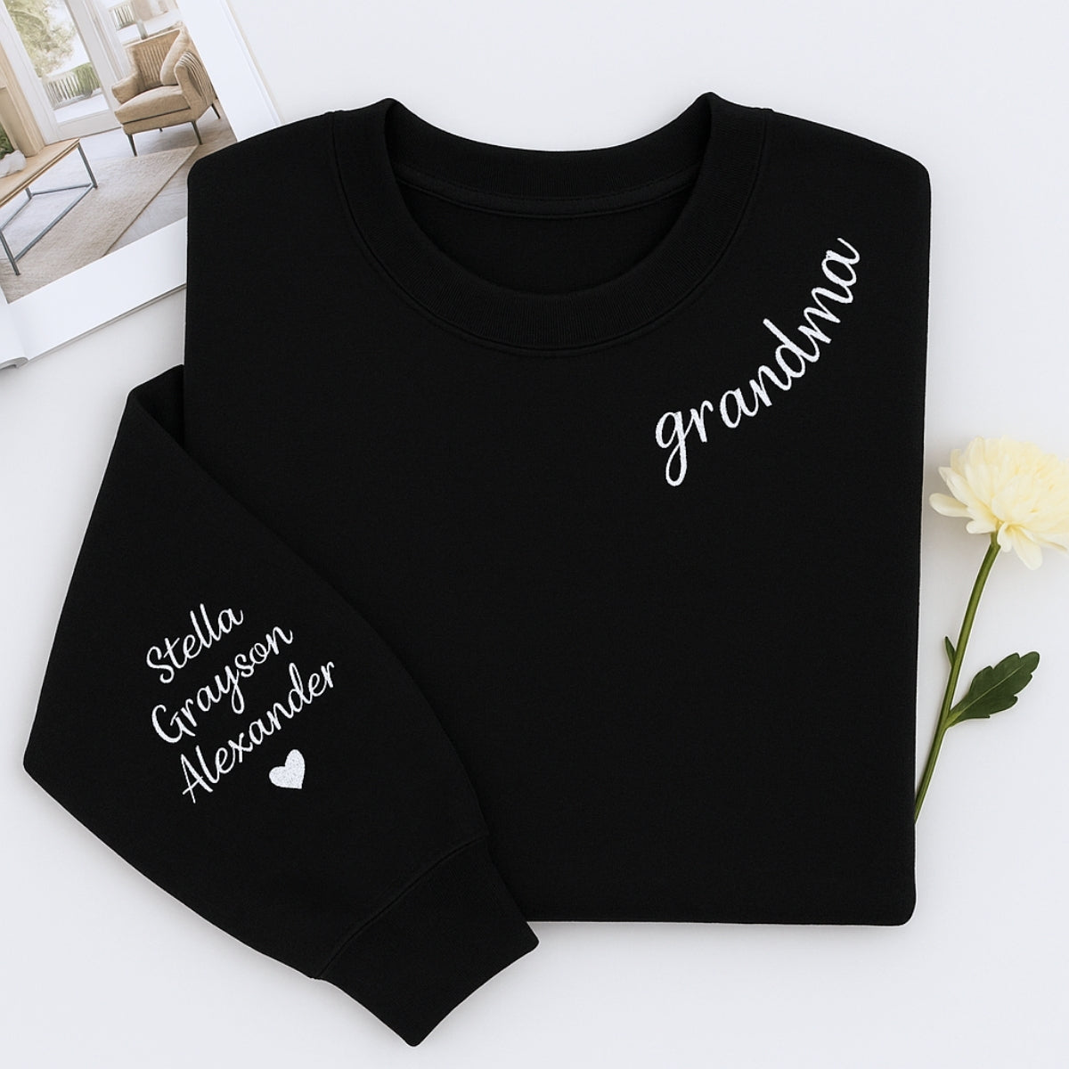 Grandma Crew Neck Sweatshirts - Personalized Grandchildren Names Embroidered - Perfect Mother's Day Gift