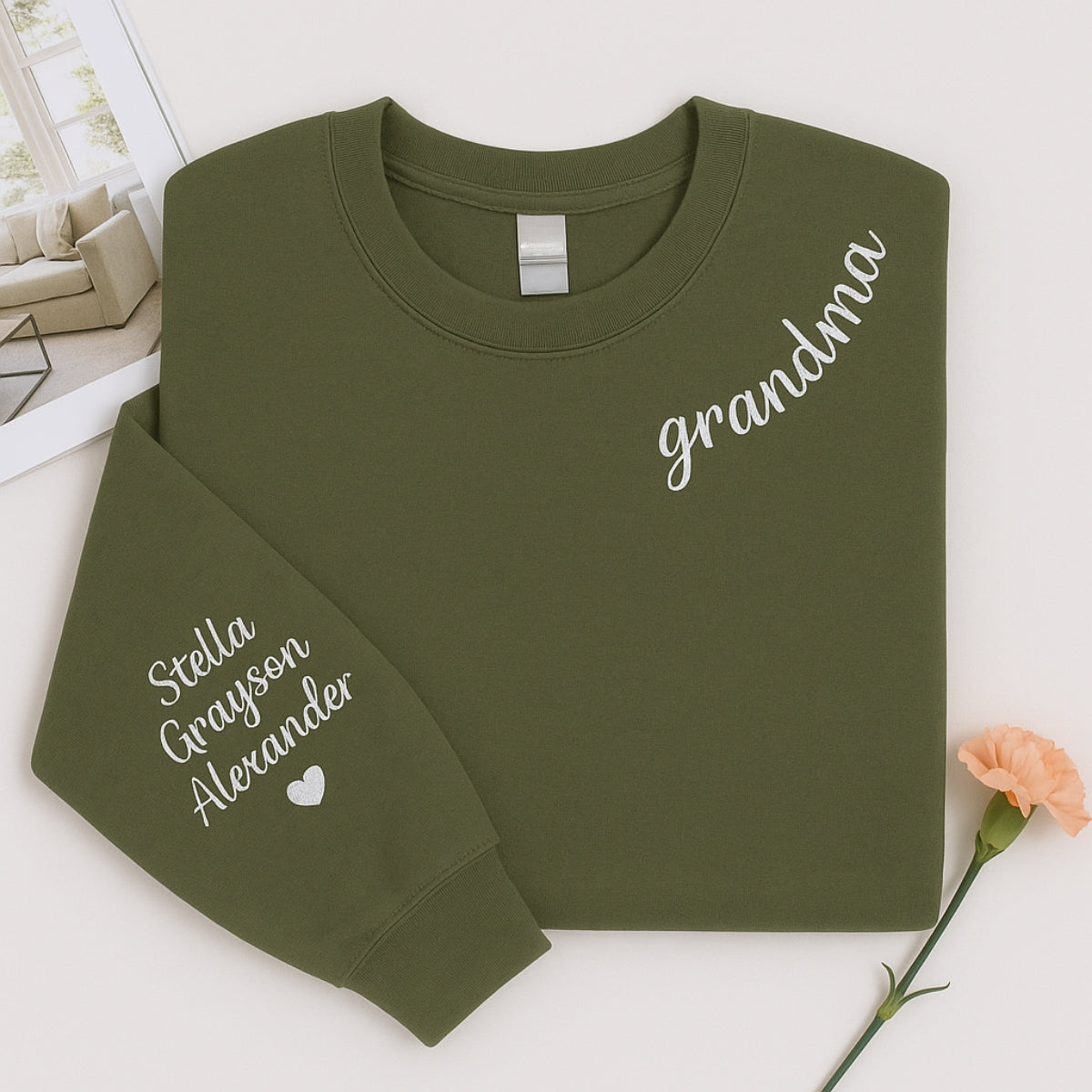 Grandma Crew Neck Sweatshirts - Personalized Grandchildren Names Embroidered - Perfect Mother's Day Gift