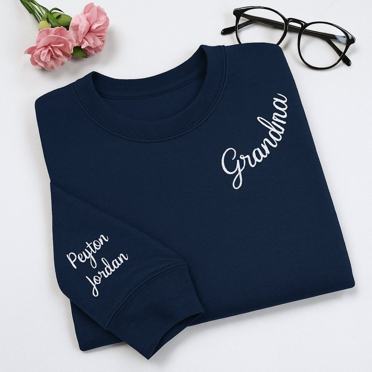 Grandma Crew Neck Sweatshirts - Personalized Grandchildren Names Embroidered - Perfect Mother's Day Gift