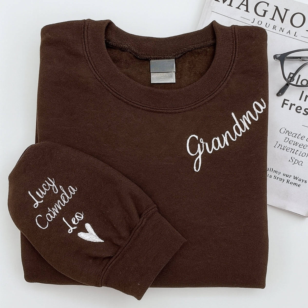 Grandma Crew Neck Sweatshirts - Personalized Grandchildren Names Embroidered - Perfect Mother's Day Gift