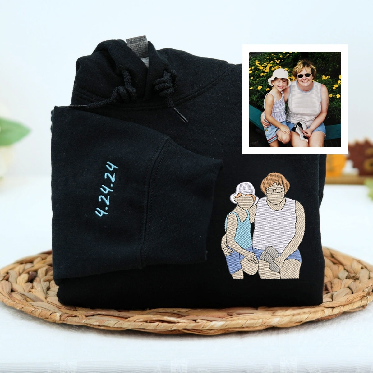 Grandma Custom Family Portrait Hoodie - Personalized Embroidered Sweatshirt - Perfect Grandmother Gift
