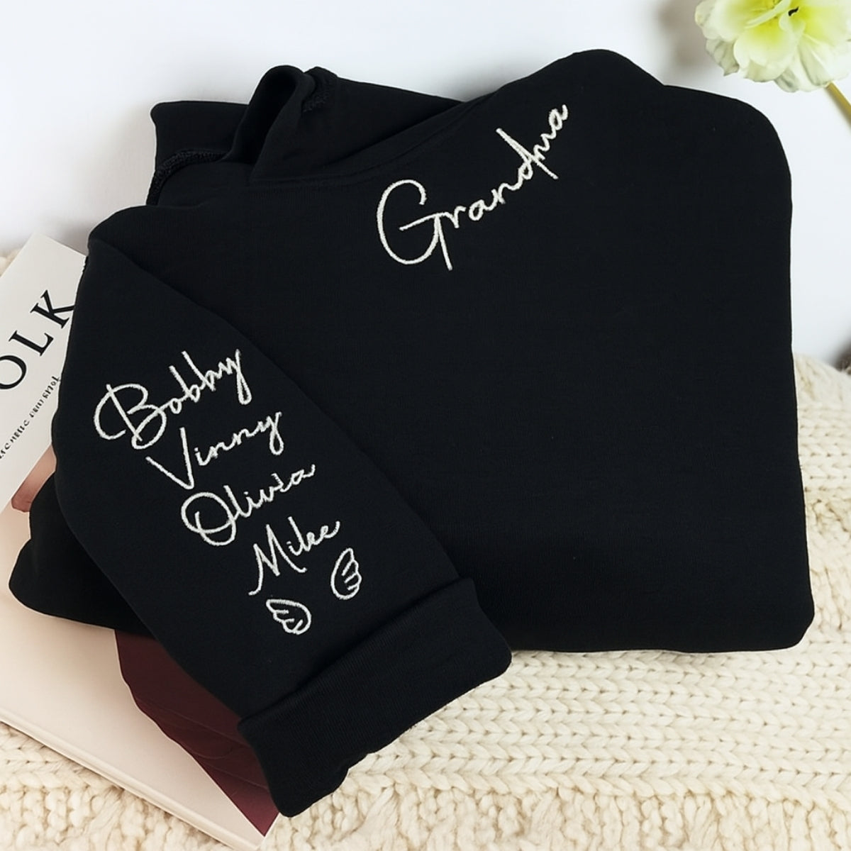 Grandma Custom Neckline Sweatshirts - Personalized Grandchildren Names - Perfect Mother's Day Gift