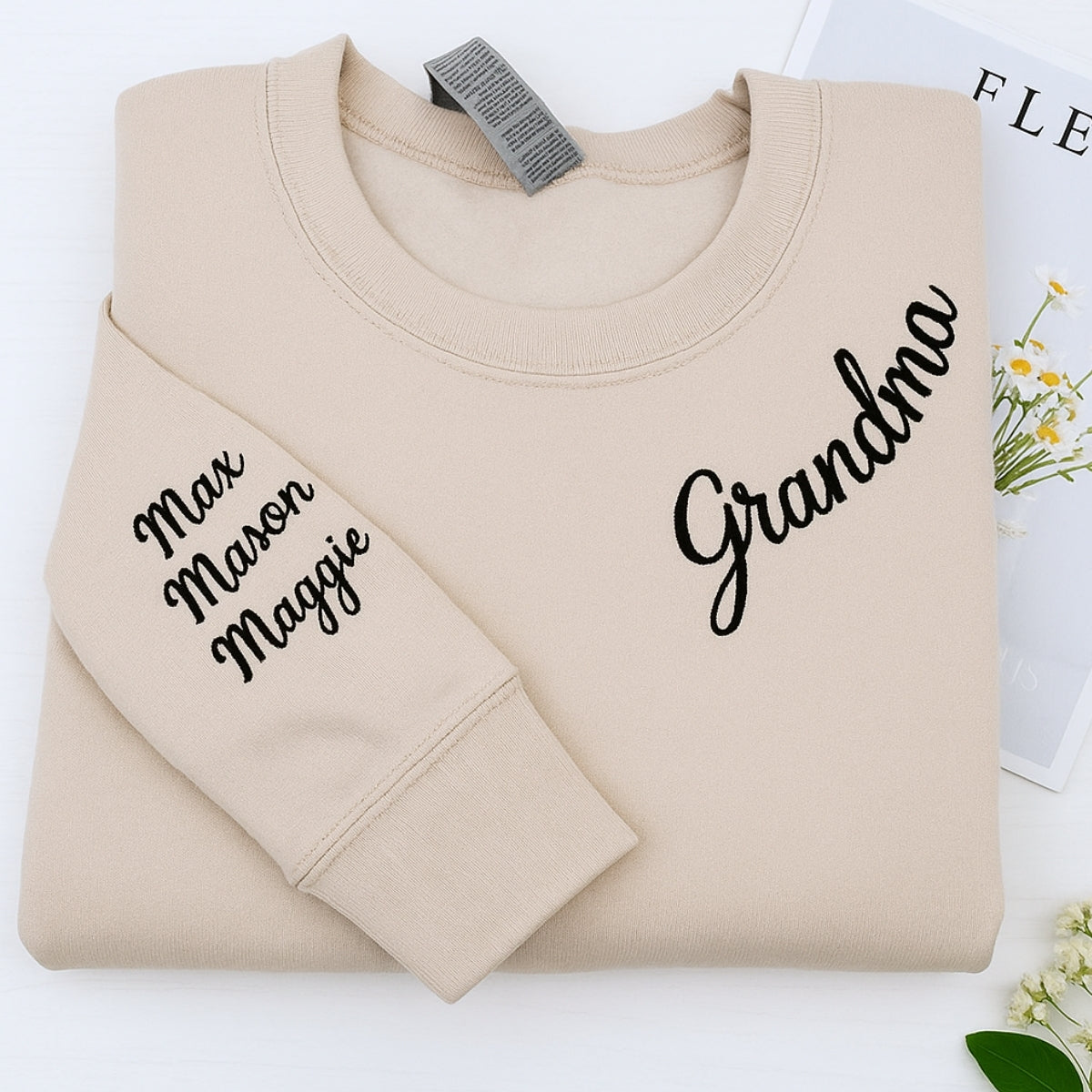 Grandma Custom Sweatshirts - Personalized Grandchildren Names Embroidered - Perfect Mother's Day Gift
