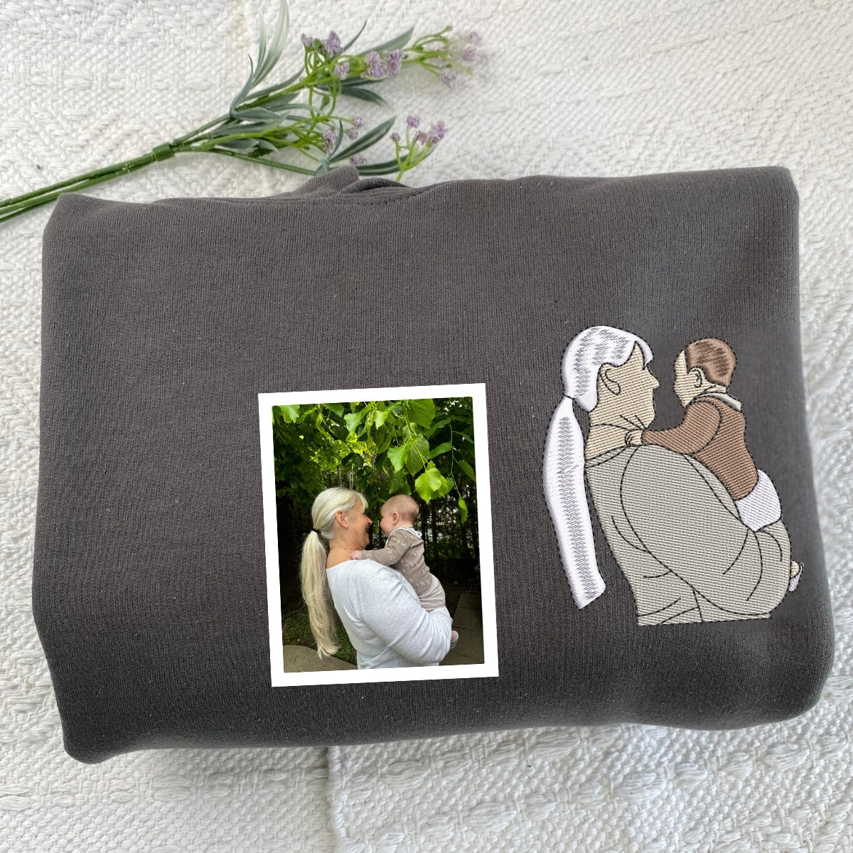 Grandmother Custom Hoodie - Family Portrait Embroidered Sweatshirt - Mother's Day Birthday Gift