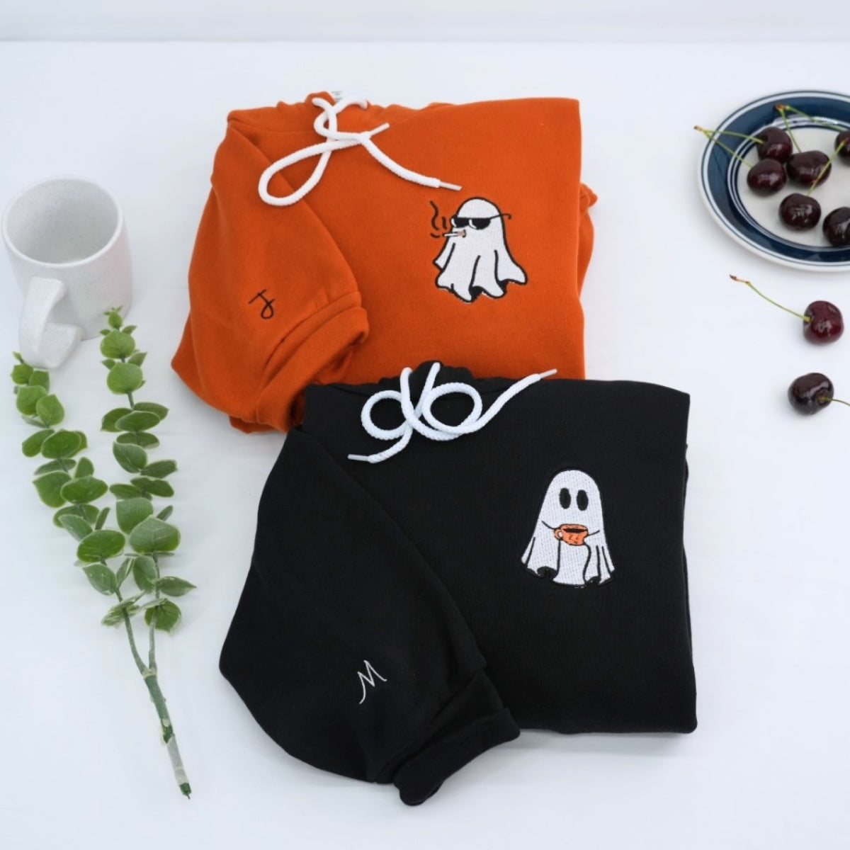 Individuell bestickte Engel- und Dämonenkatze-Kapuzenpullover für Paare