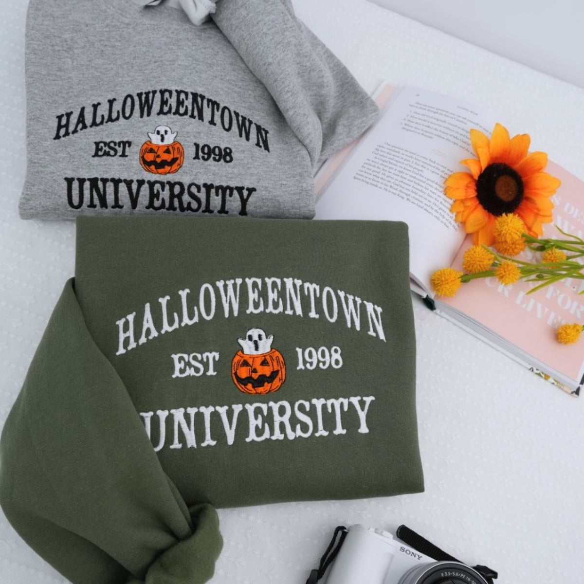 Halloween College Hoodie - Embroidered Pumpkin University Sweatshirt - Vintage Campus Halloween Apparel