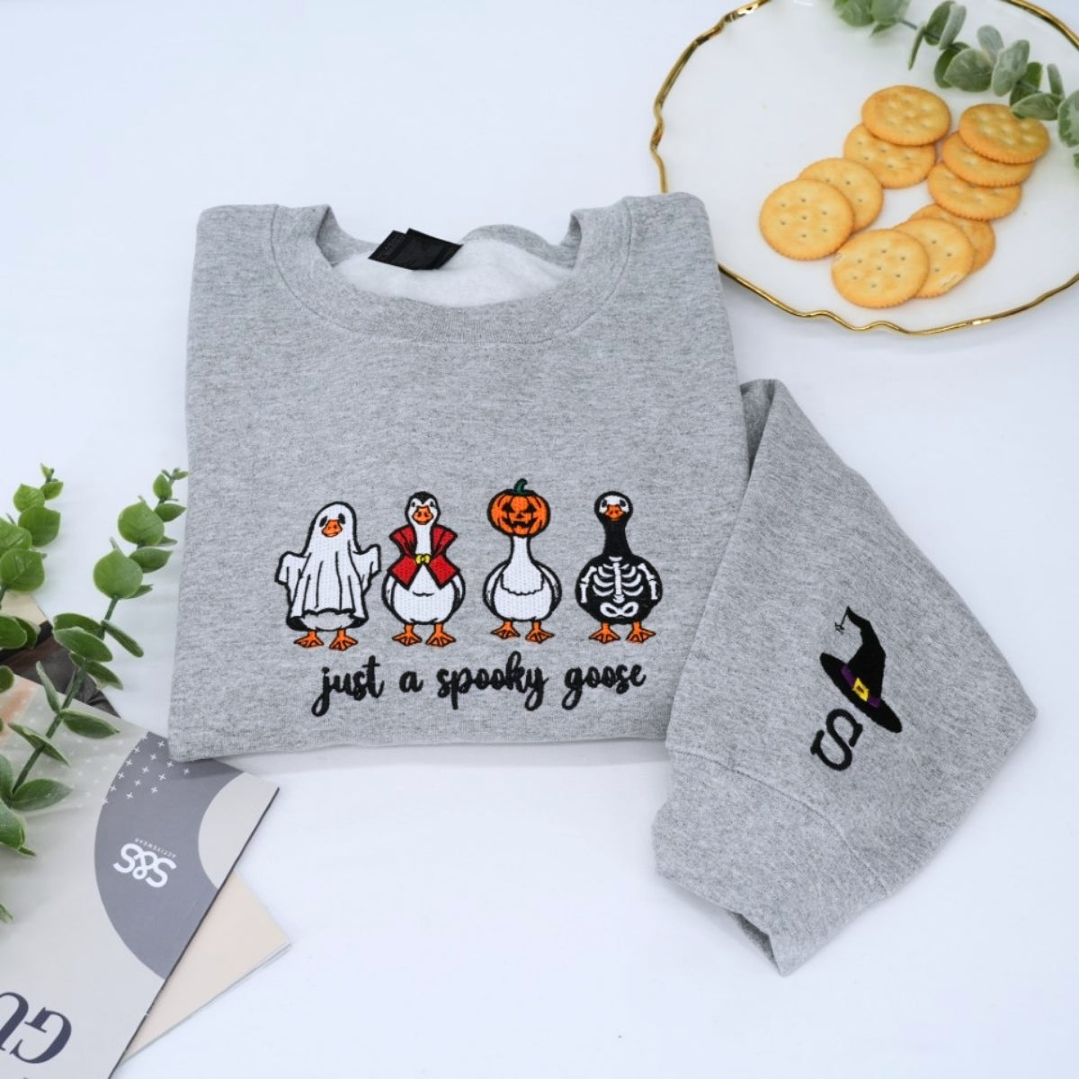 Halloween Custom Sweatshirts - Spooky Goose Embroidered Design - Cute Halloween Apparel