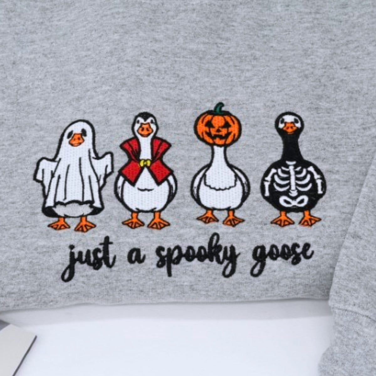 Halloween Custom Sweatshirts - Spooky Goose Embroidered Design - Cute Halloween Apparel