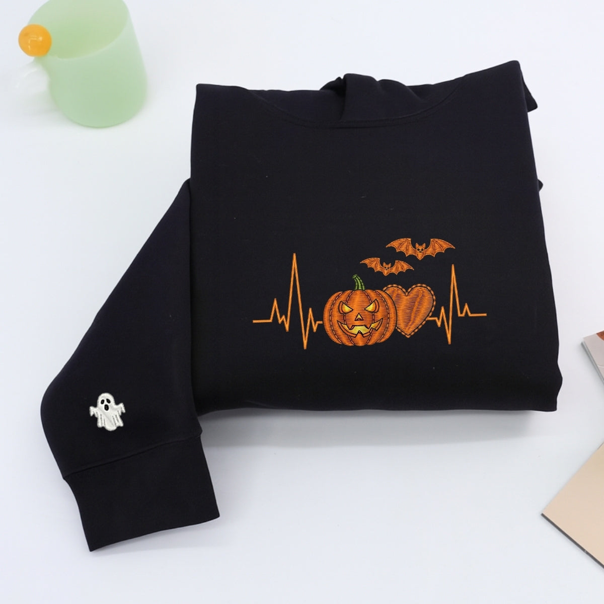 Halloween Heartbeat Medical Hoodies - Nurse Doctor Pumpkin EKG Embroidered Sweatshirts - Perfect Healthcare Halloween Gift