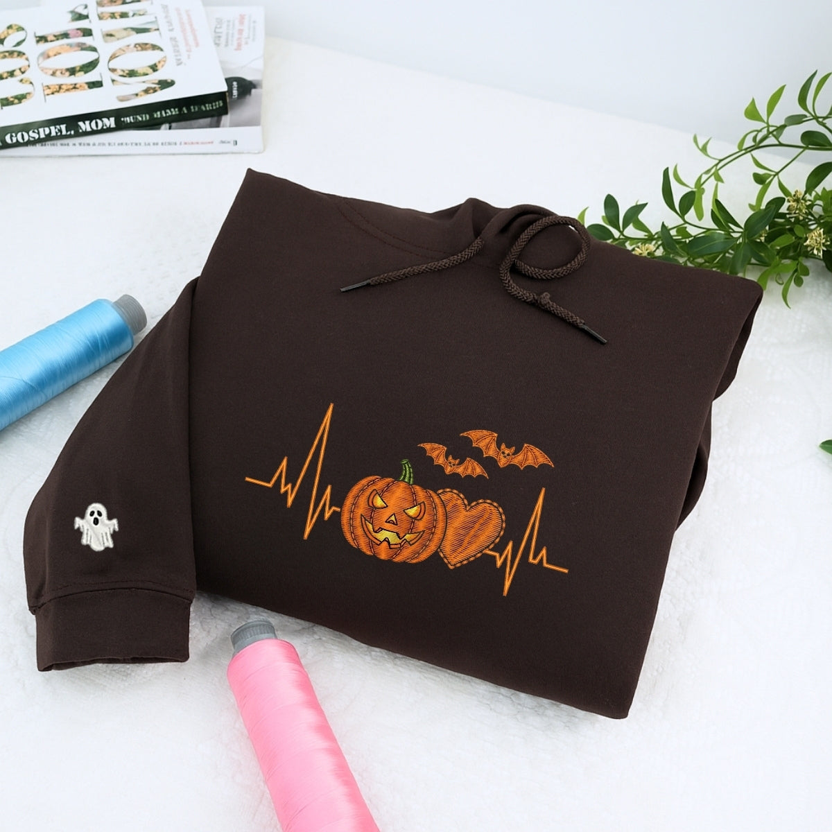 Halloween Heartbeat Medical Hoodies - Nurse Doctor Pumpkin EKG Embroidered Sweatshirts - Perfect Healthcare Halloween Gift