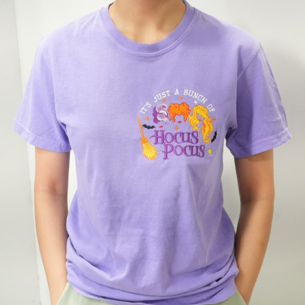 Halloween Witch Sisters Custom T-Shirts - Cropped Embroidered Tees - Perfect Spooky Season Gift