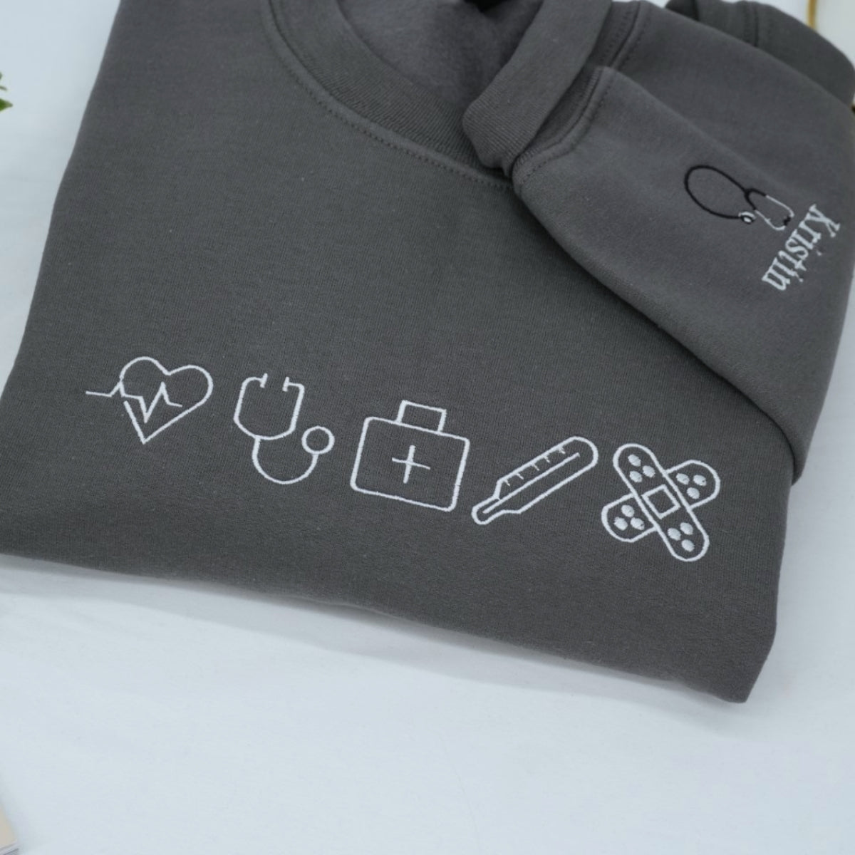 Healthcare Worker Custom Sweatshirts - Medical Professional Embroidered Icons - Nurse Doctor Gift