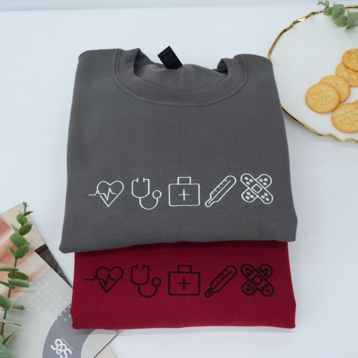 Healthcare Worker Custom Sweatshirts - Medical Professional Embroidered Icons - Nurse Doctor Gift