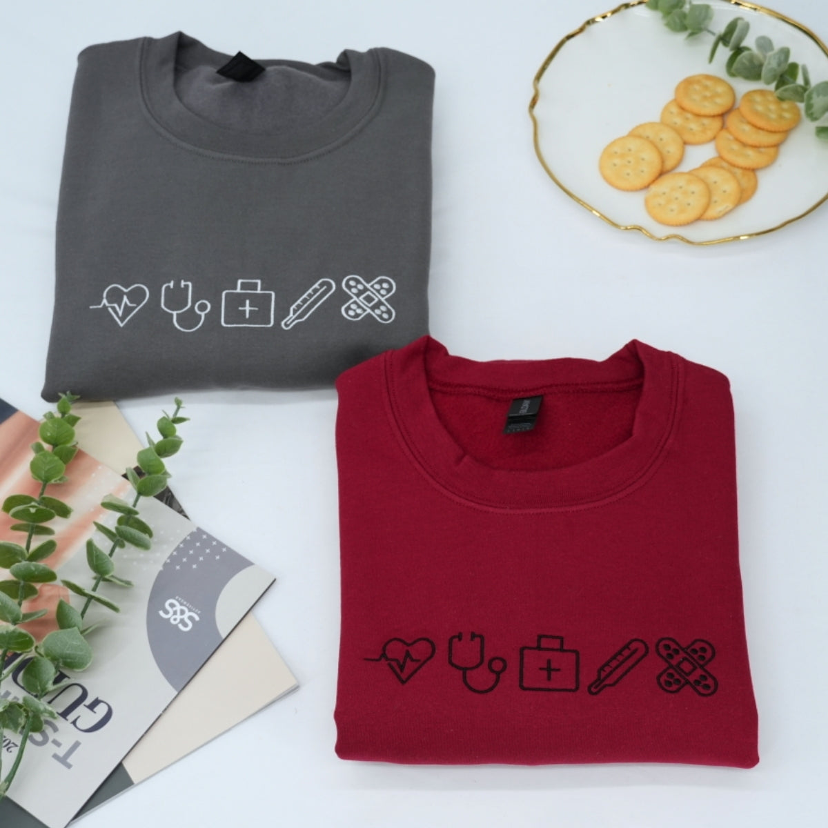 Healthcare Worker Custom Sweatshirts - Medical Professional Embroidered Icons - Nurse Doctor Gift