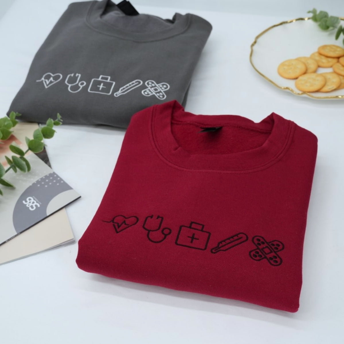 Healthcare Worker Custom Sweatshirts - Medical Professional Embroidered Icons - Nurse Doctor Gift